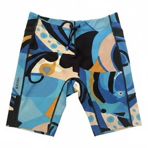 Janji Men’s 8” Trail Half Tight Running Shorts Blue Abstract Print Size Medium